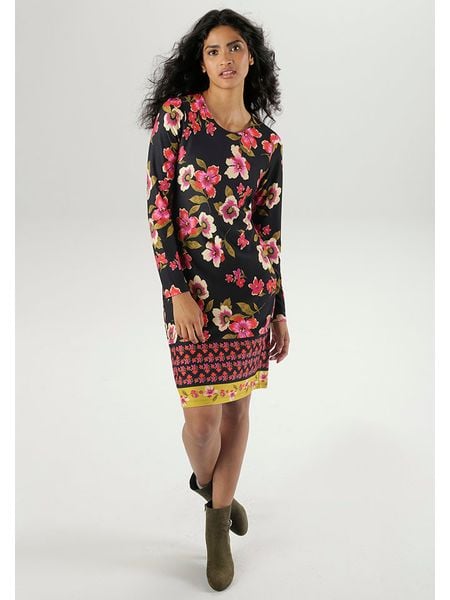 Aniston Sukienka w kolorze czarno-jasnoróżowym rozmiar: 38. Czarne sukienki Aniston, bez wzorów, bez kołnierzyka, bez ramiączek, midi, rozkloszowane. Za 101.45 zł.