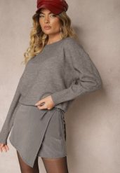 Szare Spódnico Spodenki z Wiskozą Wiązane na Boku Voreoma. Szare szorty Renee, z aplikacjami, z materiału, wizytowe. W wyprzedaży za 63.99 zł.