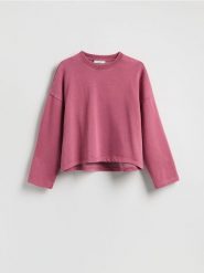 Gładka bluza z bawełną - jasnofioletowy. Fioletowe bluzy Reserved, l, bez wzorów, z bawełny, bez ramiączek, bez kaptura. Za 79.99 zł.