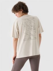 4F T-shirt oversize z nadrukiem damski - beżowy XL. Brązowe t-shirty 4f, xl, bez wzorów, z bawełny, klasyczne, bez kołnierzyka, bez ramiączek. W wyprzedaży za 29.99 zł.