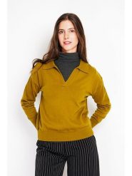 ASSUILI Sweter w kolorze musztardowym rozmiar: 42. Żółte swetry Assuili, bez wzorów, klasyczne, bez ramiączek. Za 113.99 zł.