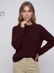 Sweter z domieszką wełny - bordowy. Czerwone swetry Sinsay, l, bez wzorów, z wełny, bez ramiączek. Za 49.99 zł.