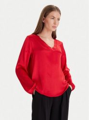 Maryley Bluzka 25IB824/18MA Czerwony Regular Fit. Czerwone bluzki Maryley, m, bez wzorów, z satyny, bez kołnierzyka, bez ramiączek. Za 289.99 zł.