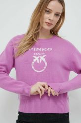 Pinko sweter wełniany damski kolor fioletowy. Fioletowe swetry Pinko, l, bez wzorów, z wełny, bez ramiączek. Za 1,039.90 zł.