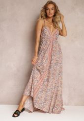 Beżowa Rozkloszowana Sukienka Maxi Wiązana na Szyi z Wiskozy z Printem Paisley Olympie. Brązowe sukienki Renee, m, bez wzorów, z wiskozy, boho, bez kołnierzyka, bez ramiączek, maxi, rozkloszowane. W wyprzedaży za 83.99 zł.