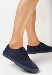 Granatowe Tenisówki z Krótkim Sznurowaniem Aimena. Niebieskie trampki Born2be, bez wzorów, bez zapięcia. Za 39.99 zł.