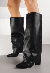 Czarne Botki na Obcasie Typu Słupek ze Zdejmowaną Cholewką Naluvessa. Czarne botki Renee, bez wzorów, z jeansu, biznesowe, ze szpiczastym noskiem, bez obcasa, na obcasie, bez zapięcia. Za 179.99 zł.