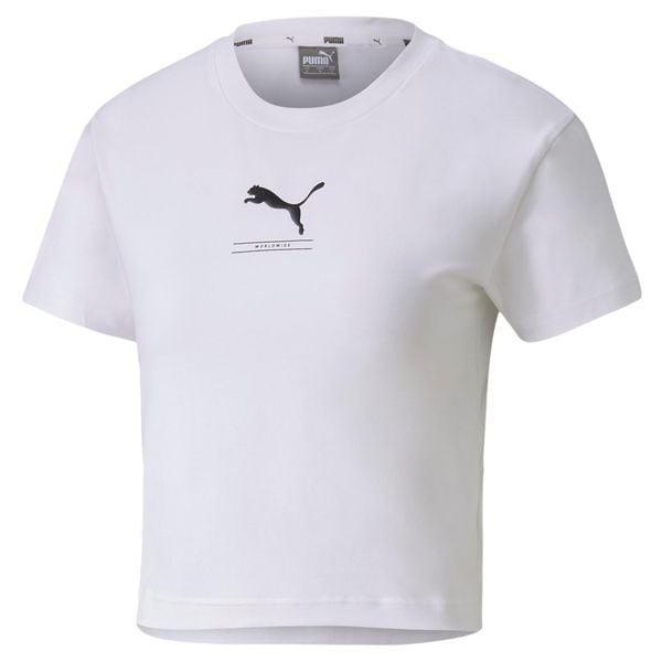 Koszulka sportowa damska Puma Nutility Fitted Tee. Białe t-shirty sportowe Puma, xs, bez wzorów, bez ramiączek, na fitness i siłownię. Za 44.26 zł.
