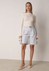 Niebieskie Szorty z Wysokim Stanem Bermudy z Paskiem Haidis. Niebieskie szorty Born2be, bez wzorów, z materiału. Za 109.99 zł.