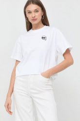Karl Lagerfeld t-shirt bawełniany kolor biały. Białe t-shirty KARL LAGERFELD, l, bez wzorów, z bawełny, bez kołnierzyka, bez ramiączek. Za 469.99 zł.