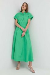 Twinset sukienka bawełniana kolor zielony maxi rozkloszowana. Zielone sukienki Twinset, l, bez wzorów, z bawełny, bez kołnierzyka, bez ramiączek, maxi, rozkloszowane. Za 1,019.90 zł.