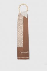 Calvin Klein chusta damska kolor beżowy wzorzysta. Brązowe chusty Calvin Klein, bez wzorów. Za 269.99 zł.