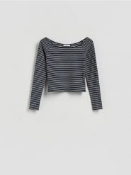 Bluzka z prostym dekoltem - wielobarwny. Bluzki Reserved, l, bez wzorów, z bawełny, bez kołnierzyka, bez ramiączek. Za 59.99 zł.