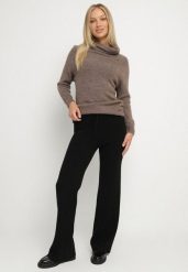 Czarne Ocieplane Spodnie Dzianinowe o Szerokim Kroju Miorea. Czarne jeansy Born2be, bez wzorów, z dzianiny. Za 79.99 zł.