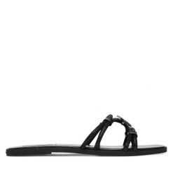 Klapki KARL LAGERFELD. Czarne klapki KARL LAGERFELD, bez wzorów, bez obcasa, bez zapięcia. Za 547.99 zł.