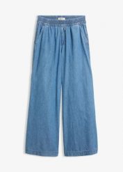 Jeansy wide leg, high waist. Czarne jeansy bonprix, bez wzorów, z jeansu, z podwyższonym stanem. Za 137.99 zł.