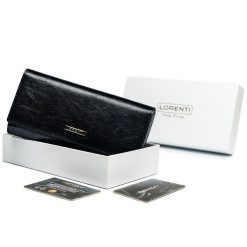 Portfel damski Lorenti 102-16 czarny. Czarne portfele LORENTI, bez wzorów, ze skóry. Za 149.99 zł.