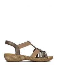 Rieker Sandały CEO-65861-45 Szary. Szare sandały Rieker, bez wzorów, ze skóry, bez obcasa, na płaskiej podeszwie, bez zapięcia. Za 299.99 zł.