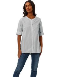 Heine Bluzka w kolorze szaro-białym rozmiar: 48. Białe bluzki Heine, bez wzorów, z bawełny, bez kołnierzyka, bez ramiączek. Za 52.42 zł.