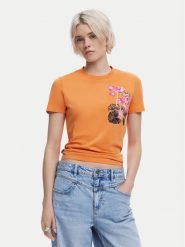 Desigual T-Shirt Botanical 25SWTK48 Pomarańczowy Slim Fit. Brązowe t-shirty Desigual, xxl, bez wzorów, z bawełny, bez kołnierzyka, bez ramiączek. Za 99.99 zł.