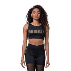 Biustonosz treningowy NEBBIA Gold Mesh Mini Top. Czarne biustonosze sportowe Nebbia, bez wzorów, z meshu, na fitness i siłownię. Za 129.99 zł.