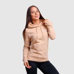 Bluza damska fitness z kapturem piaskowa PRO. Białe bluzy z kapturem GYMBEAM, xl, bez wzorów, z bawełny, z kapturem, na fitness i siłownię. Za 88.90 zł.