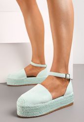Jasnozielone Espadryle z Ekozamszu na Platformie z Jutowej Plecionki Omizza. Zielone espadryle Renee, bez wzorów, bez obcasa, na platformie. W wyprzedaży za 35.99 zł.