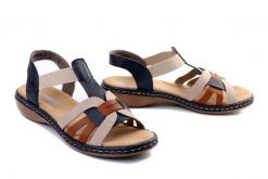 RIEKER 65918-90 blue combination, sandały damskie. Niebieskie sandały Rieker, bez wzorów, bez obcasa, bez zapięcia. Za 279.90 zł.