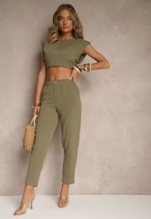 Zielone Klasyczne Spodnie Regular Waist z Gumką w Pasie Tilomira. Zielone jeansy Renee, l, bez wzorów, z jeansu, eleganckie. W wyprzedaży za 55.99 zł.
