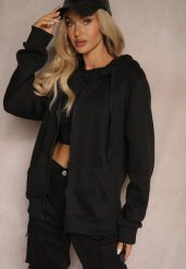 Czarna Klasyczna Bluza z Kapturem i Sznurkami Ballata. Czarne bluzy Renee, l, bez wzorów, z jeansu, casualowe, bez ramiączek, z kapturem. W wyprzedaży za 47.99 zł.