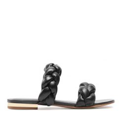 Klapki Eva Longoria. Czarne klapki Eva Longoria, bez wzorów, bez obcasa, bez zapięcia. Za 429.99 zł.