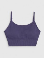 4F Biustonosz treningowy bezszwowy z niskim wsparciem damski - granatowy XS/S. Niebieskie biustonosze sportowe 4f, bez wzorów, z dzianiny, na fitness i siłownię. W wyprzedaży za 79.99 zł.