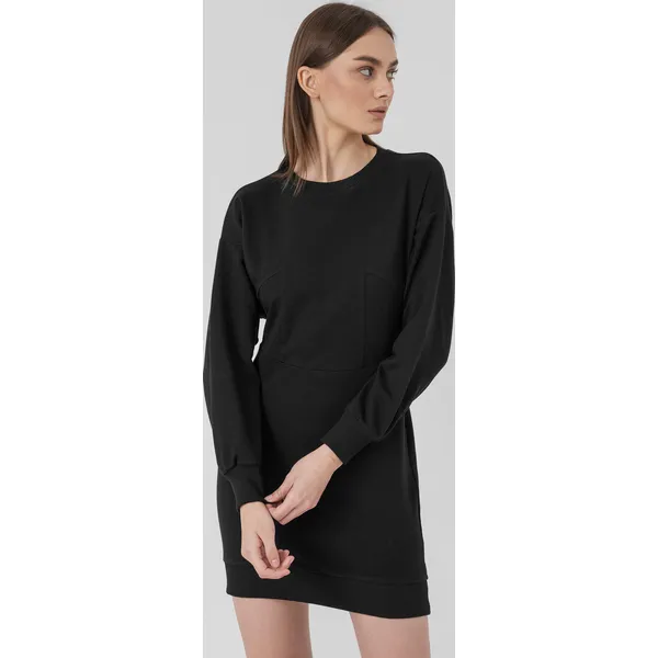 Sukienka dzianinowa midi z wycięciem damska. Czerwone sukienki 4f, na co dzień, xs, bez wzorów, z bawełny, bez kołnierzyka, bez ramiączek, midi. Za 169.99 zł.