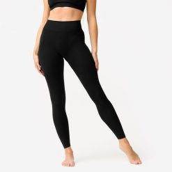 Legginsy do tańca nowoczesnego damskie Domyos wysoki stan. Czarne legginsy DOMYOS, bez wzorów, z materiału, eleganckie. Za 49.99 zł.
