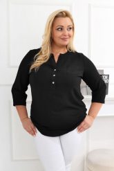 Elegancka czarna bluzka z rękawem 3/4 PLUS SIZE XXL. Czarne t-shirty sportowe Nasi partnerzy, plus size, bez wzorów, z elastanu, bez ramiączek. Za 199.90 zł.