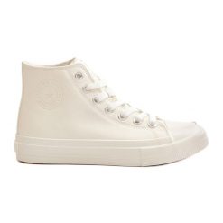 Trampki Damskie Ocieplane Z Eko Skóry Białe Big Star OO274932. Białe trampki bez wzorów, z gumy, retro, za kostkę, bez zapięcia. Za 73.92 zł.