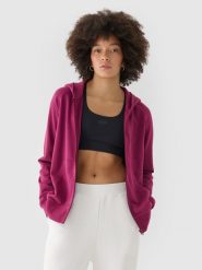 4F Bluza dresowa rozpinana z kapturem damska - fioletowa XL. Fioletowe bluzy 4f, xl, bez wzorów, z bawełny, sportowe, bez ramiączek, z kapturem. W wyprzedaży za 119.99 zł.