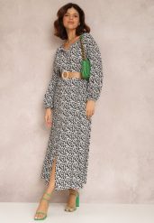 Biało-Czarna Sukienka Hyrathe. Czarne sukienki Renee, l, z aplikacjami, z tkaniny, eleganckie, bez kołnierzyka, bez ramiączek, maxi. W wyprzedaży za 63.99 zł.