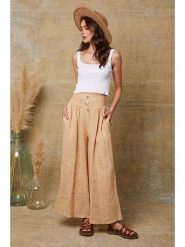 Fleur de Lin Lniane spodnie "Kendra" w kolorze beżowym rozmiar: XXL. Brązowe spodnie materiałowe Fleur de Lin, bez wzorów, ze lnu. Za 135.49 zł.