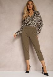 Ciemnozielone Spodnie o Długości 3/4 z Kieszeniami i Gumką w Talii Saivon. Zielone jeansy Renee, bez wzorów, z jeansu, eleganckie, z podwyższonym stanem. W wyprzedaży za 43.99 zł.