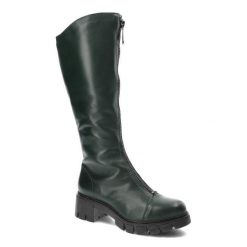 Zielone Kozaki Simen Modne Wygodne Buty Damskie. Zielone kozaki Simen, na zimę, bez wzorów, ze skóry, eleganckie, przed kolano, bez obcasa, bez zapięcia. Za 519.00 zł.
