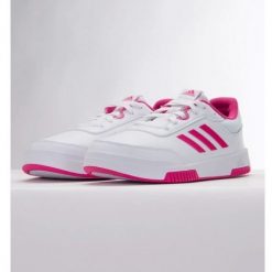 Buty adidas Tensaur Sport 2.0 K W GW6438 białe. Białe buty treningowe bez wzorów, z gumy, bez zapięcia. Za 255.67 zł.