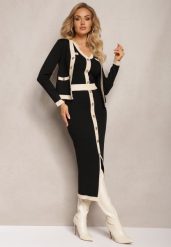 Czarny Komplet 3-Częściowy Bluzka Kardigan oraz Spódnica Ozdobione Napami Jespella. Czarne bluzki Renee, m, bez wzorów, eleganckie, bez kołnierzyka, bez ramiączek. W wyprzedaży za 167.99 zł.