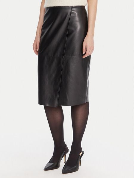 KAOS Spódnica z imitacji skóry RI1LE012 Czarny Regular Fit. Czarne spódnice KAOS, bez wzorów, ze skóry. Za 199.99 zł.