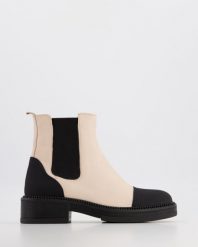 SZTYBLETY DAMSKIE 231051 BEIGE. Brązowe botki Venezia, bez wzorów, ze skóry, bez obcasa, bez zapięcia. Za 189.00 zł.