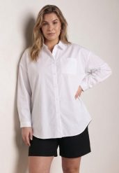 Biała Bawełniana Koszula o Kroju Oversize Nororena. Białe koszule Born2be, l, bez wzorów, z bawełny, eleganckie, bez kołnierzyka, bez ramiączek. Za 89.99 zł.