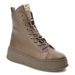 Brązowe Botki CheBello Skórzane Buty Damskie. Brązowe buty treningowe CheBello, na jesień, bez wzorów, ze skóry, bez zapięcia. Za 539.99 zł.