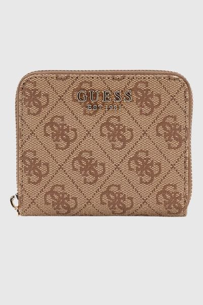 GUESS Beżowy mały portfel damski Laurel. Brązowe portfele Guess, z aplikacjami. W wyprzedaży za 157.99 zł.