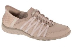 Buty sportowe Sneakersy damskie, Slip-ins: Breathe Easy - Roll With Me. Brązowe buty treningowe Skechers, bez wzorów, z materiału, przed kostkę, bez zapięcia, trekkingowe. Za 299.99 zł.