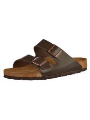 Birkenstock Skórzane klapki "Arizona" w kolorze ciemnobrązowym rozmiar: 41. Brązowe klapki Birkenstock, bez wzorów, klasyczne, bez obcasa, bez zapięcia. Za 417.95 zł.